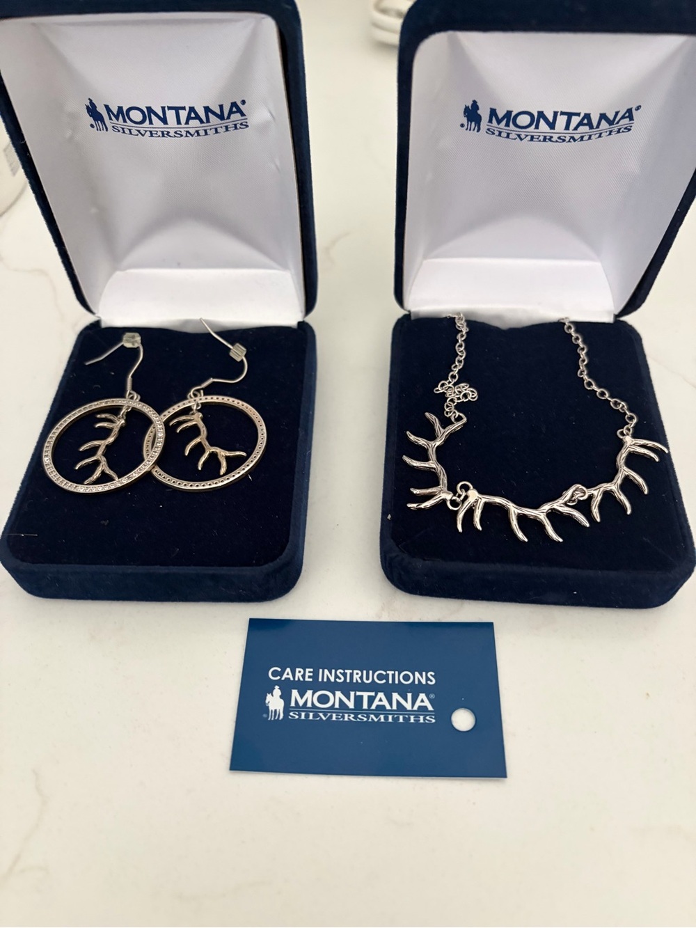 Montana Silversmiths Silver Antler Branch Necklace and Hoop Earrings Set